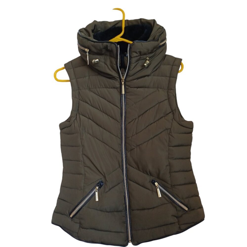 Bombastika Vest Quilted‎ Hooded Full Zip Brown Black Puffer Womens Small